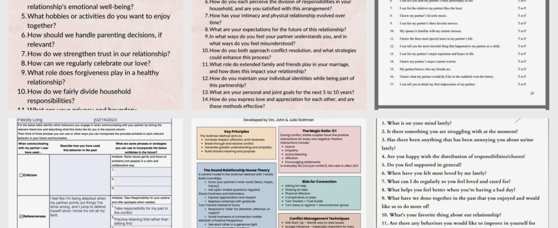 Marriage Counseling Worksheets: Tools to Rebuild Connection